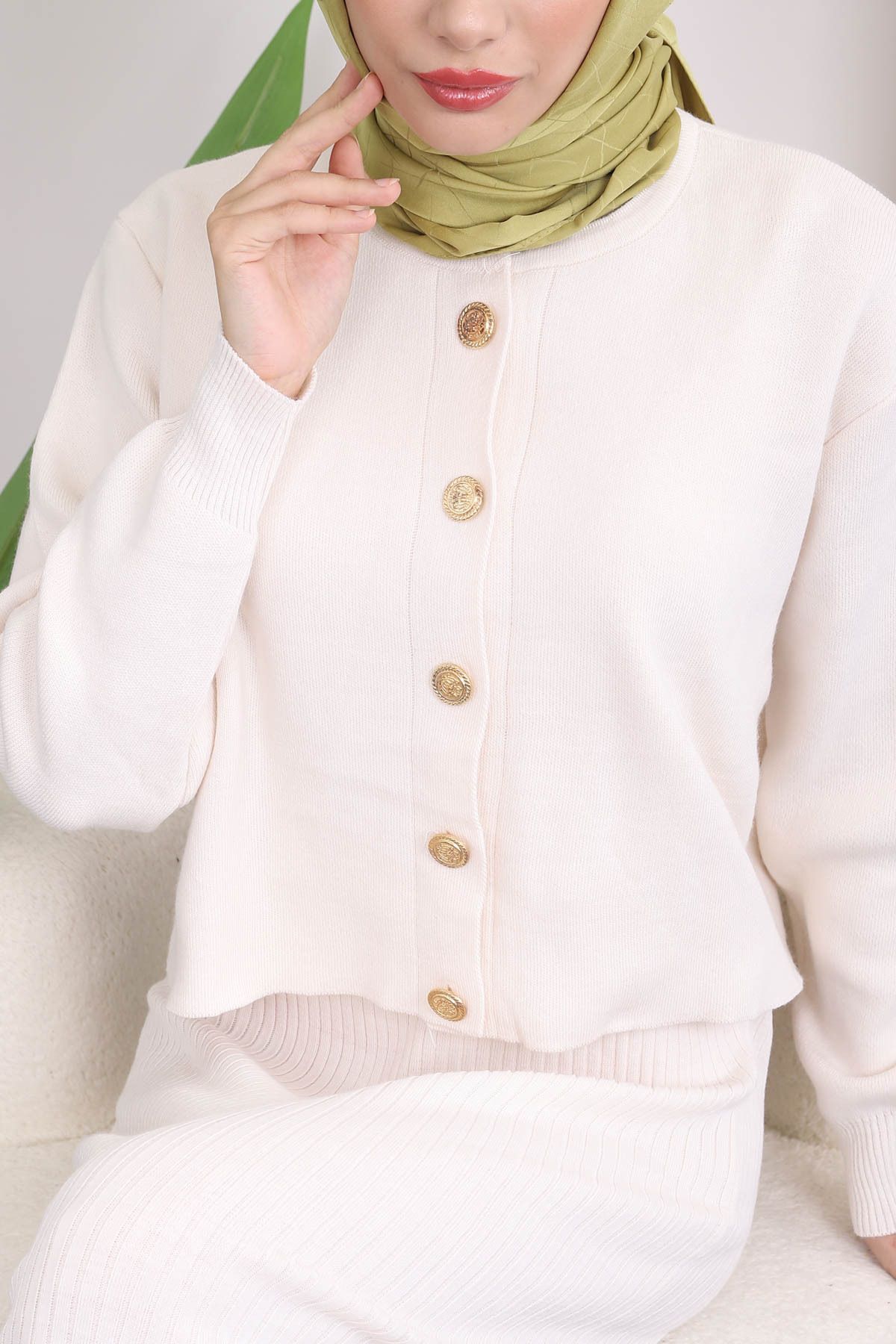 Krem Crop Hırka Elbise İkili Kombin Triko Takım Krem Crop Hırka Elbise İkili Kombin Triko Takım