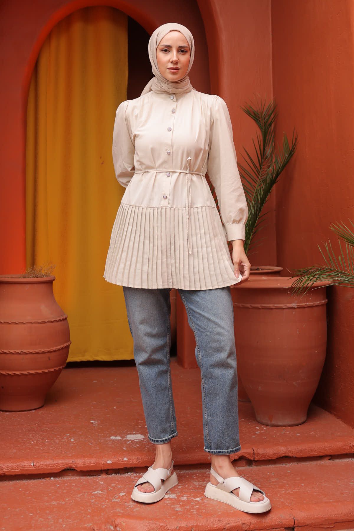 Taş Piliseli Poplin Tunik Taş Piliseli Poplin Tunik