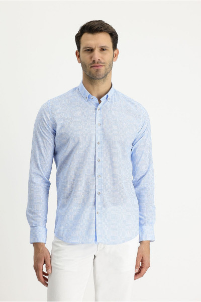 Uzun Kol Slim Fit Dar Kesim Baskılı Pamuk Gömlek Uzun Kol Slim Fit Dar Kesim Baskılı Pamuk Gömlek