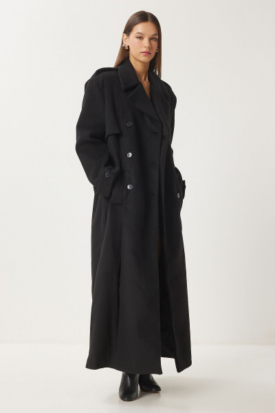 Kadın Siyah Premium Oversize Kaşe Kaban FN03441 Kadın Siyah Premium Oversize Kaşe Kaban FN03441