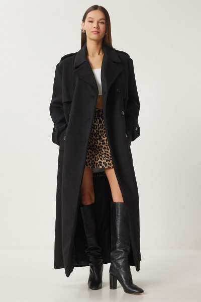 Kadın Siyah Premium Oversize Kaşe Kaban FN03441 Kadın Siyah Premium Oversize Kaşe Kaban FN03441