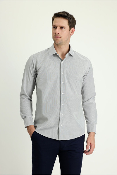 Uzun Kol Slim Fit Dar Kesim Klasik Çizgili Pamuklu Gömlek Uzun Kol Slim Fit Dar Kesim Klasik Çizgili Pamuklu Gömlek