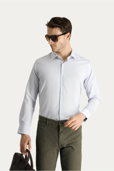 Uzun Kol Slim Fit Dar Kesim Klasik Çizgili Pamuklu Gömlek Uzun Kol Slim Fit Dar Kesim Klasik Çizgili Pamuklu Gömlek