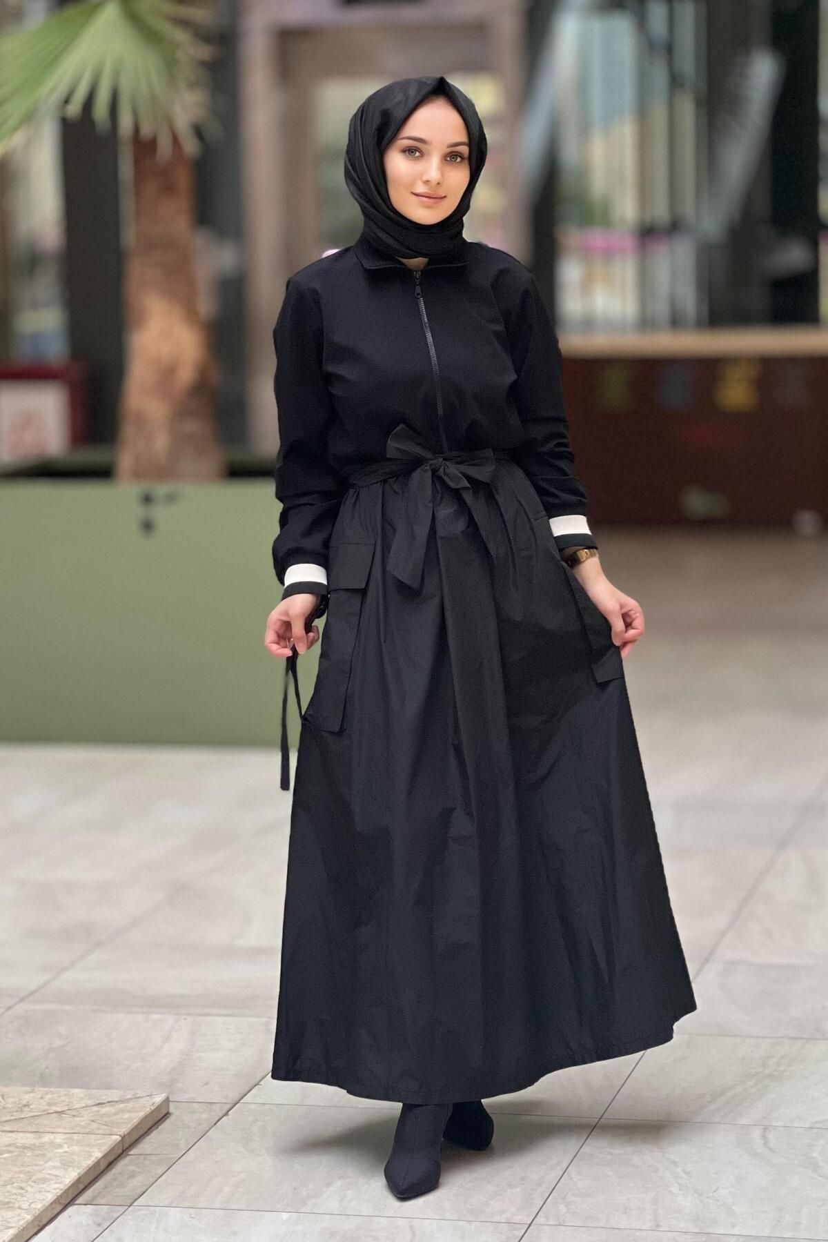 Yarım Fermuarlı Modal Paraşüt Elbise Yarım Fermuarlı Modal Paraşüt Elbise