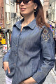 Vintage Omuzları ve Sırtı Nakış Detaylı Cepli Çıtçıtlı Denim Gömlek Ceket Vintage Omuzları ve Sırtı Nakış Detaylı Cepli Çıtçıtlı Denim Gömlek Ceket