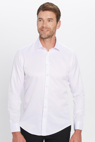 Slim Fit Uzun Kollu Pamuklu Düz Erkek Beyaz Gömlek Slim Fit Uzun Kollu Pamuklu Düz Erkek Beyaz Gömlek