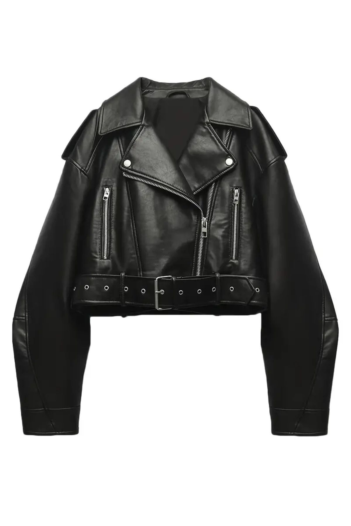 Yeni Sezon Kemerli Oversize Deri Biker Ceket Yeni Sezon Kemerli Oversize Deri Biker Ceket