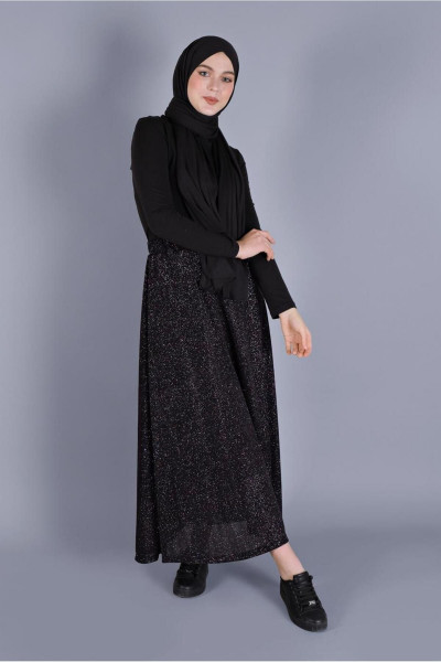 Kadın Siyah (SİYAH-EBRULİ) Beli Lastikli Simli Etek 6348 Kadın Siyah (SİYAH-EBRULİ) Beli Lastikli Simli Etek 6348