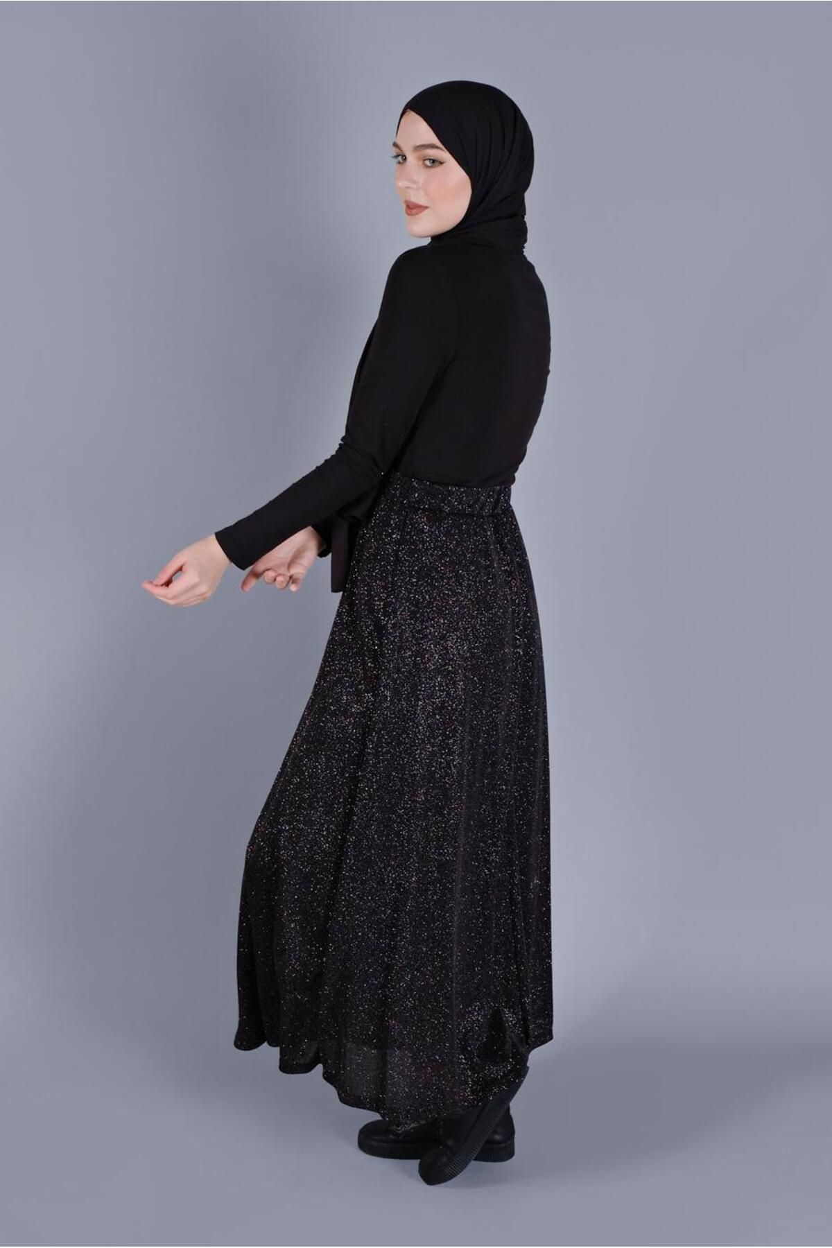 Kadın Siyah (SİYAH-EBRULİ) Beli Lastikli Simli Etek 6348 Kadın Siyah (SİYAH-EBRULİ) Beli Lastikli Simli Etek 6348
