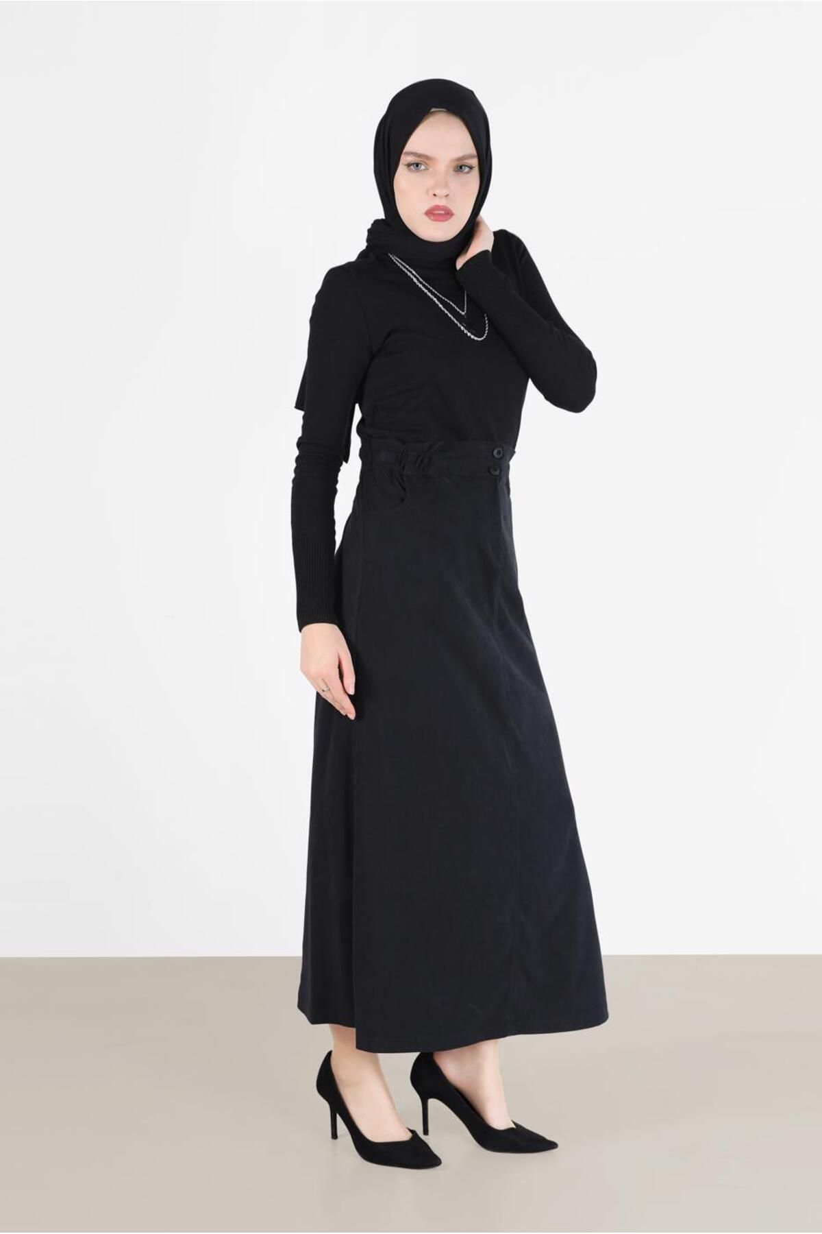 Kadın Siyah Beli Lastikli Nubuk Etek 60117 Kadın Siyah Beli Lastikli Nubuk Etek 60117