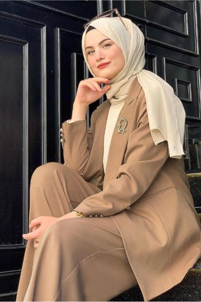 Kadın Vizon Klasik Pantolonlu Takım T 2038 Kadın Vizon Klasik Pantolonlu Takım T 2038