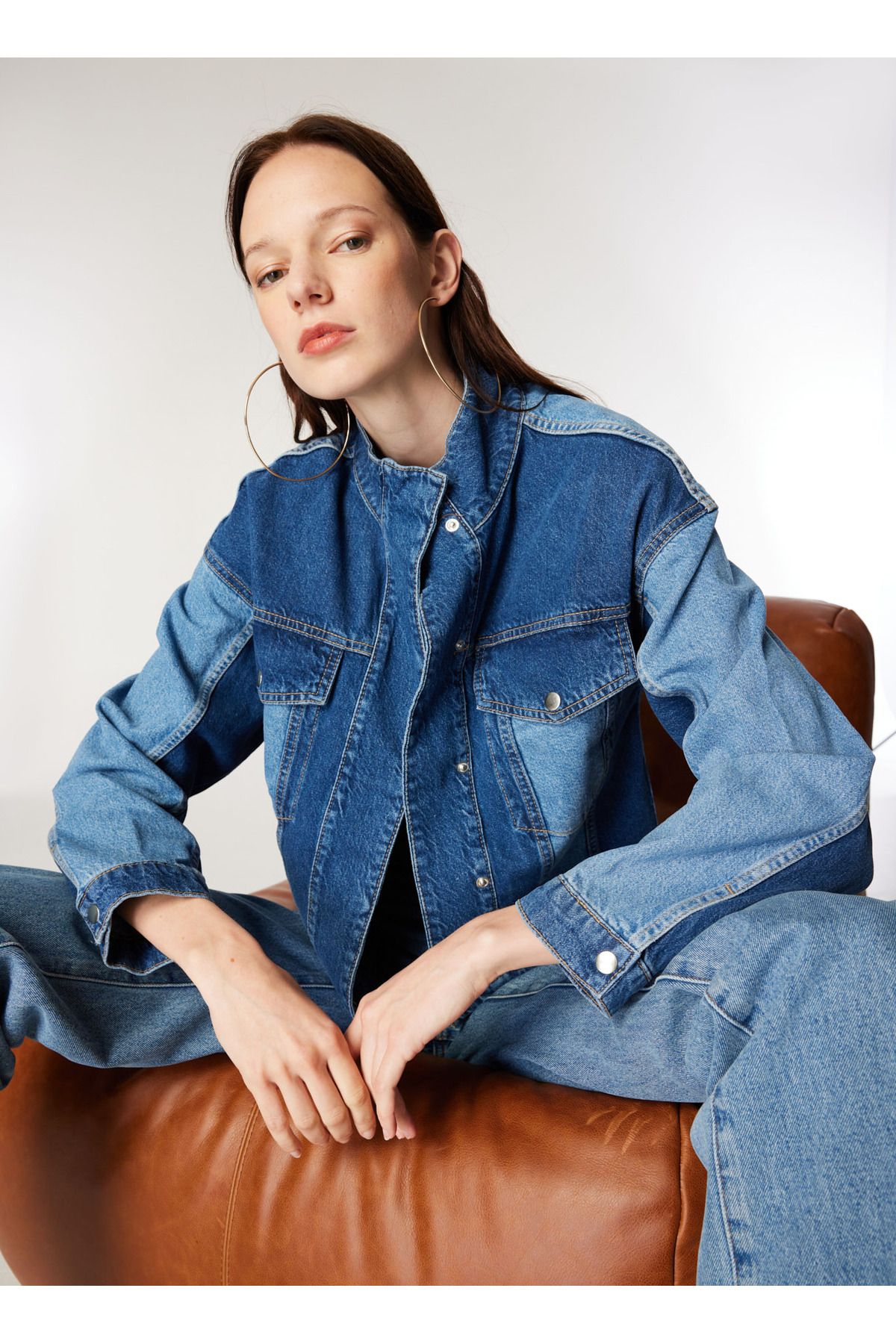 Mavi Kadın Rahat Kalıp Blok Denim Ceket M4WL-CKT-1080 Mavi Kadın Rahat Kalıp Blok Denim Ceket M4WL-CKT-1080