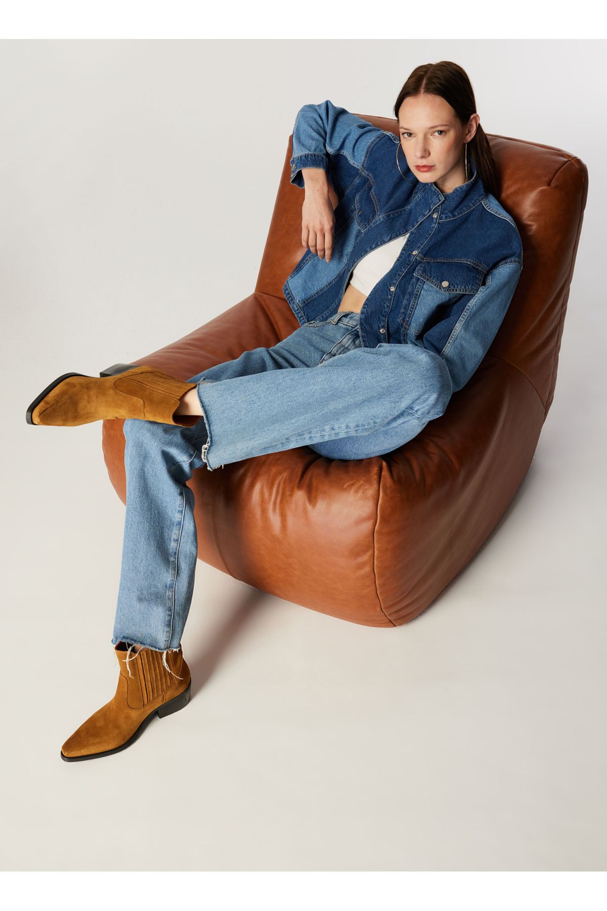 Mavi Kadın Rahat Kalıp Blok Denim Ceket M4WL-CKT-1080 Mavi Kadın Rahat Kalıp Blok Denim Ceket M4WL-CKT-1080