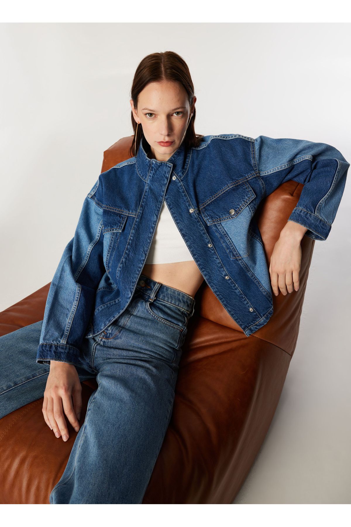 Mavi Kadın Rahat Kalıp Blok Denim Ceket M4WL-CKT-1080 Mavi Kadın Rahat Kalıp Blok Denim Ceket M4WL-CKT-1080