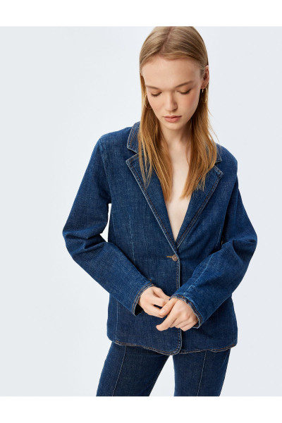 Kot Blazer Ceket Düğmeli Rahat Kalıp Kot Blazer Ceket Düğmeli Rahat Kalıp