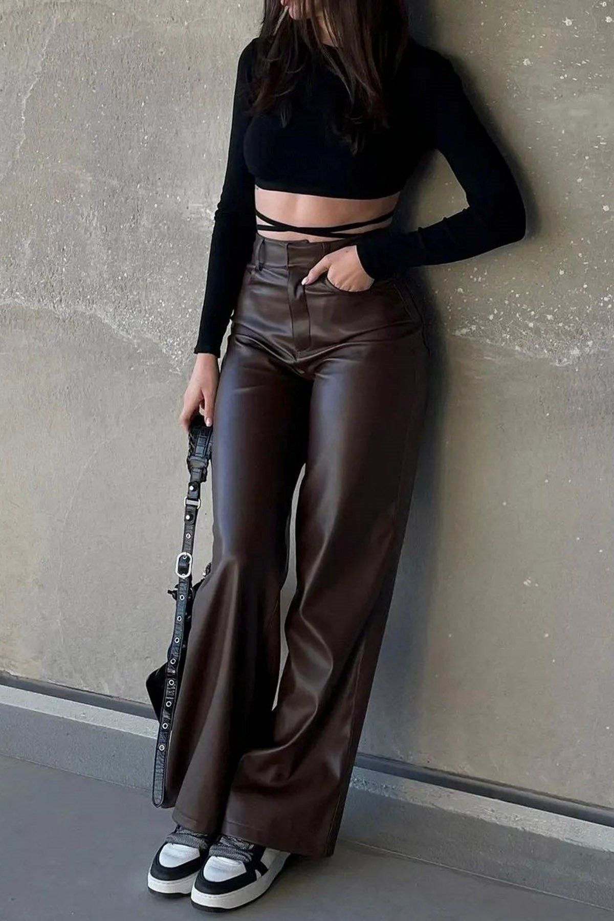 Mad Girls Kahverengi Deri Pantolon Mg1316 Mad Girls Kahverengi Deri Pantolon Mg1316