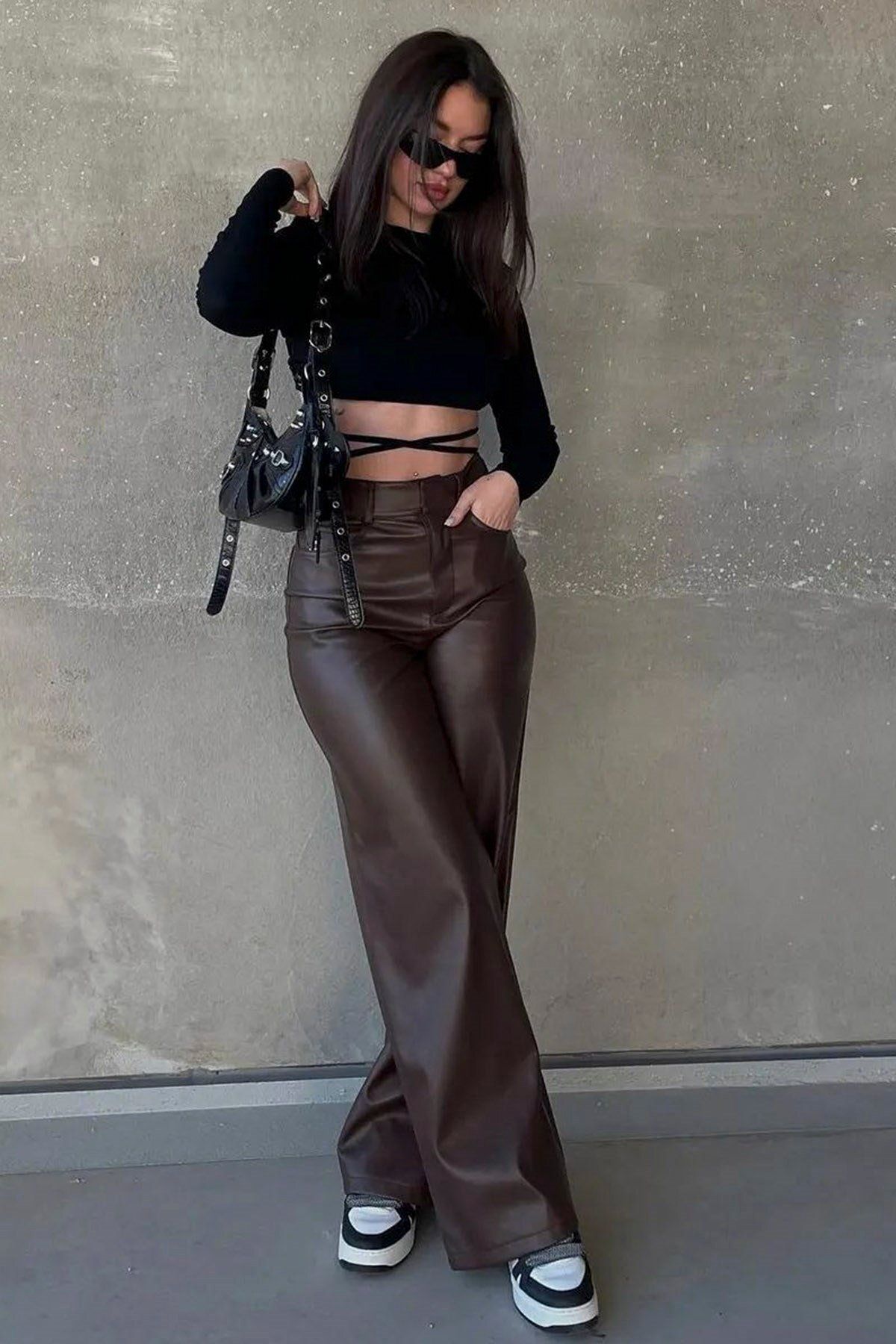 Mad Girls Kahverengi Deri Pantolon Mg1316 Mad Girls Kahverengi Deri Pantolon Mg1316