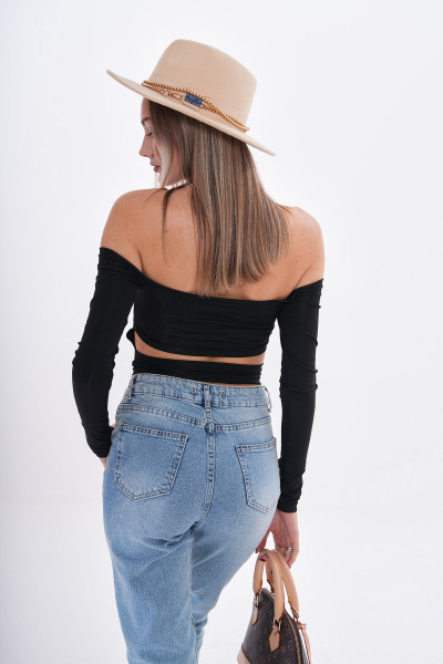 Siyah Madonna Sırt Dekolte Crop Siyah Madonna Sırt Dekolte Crop
