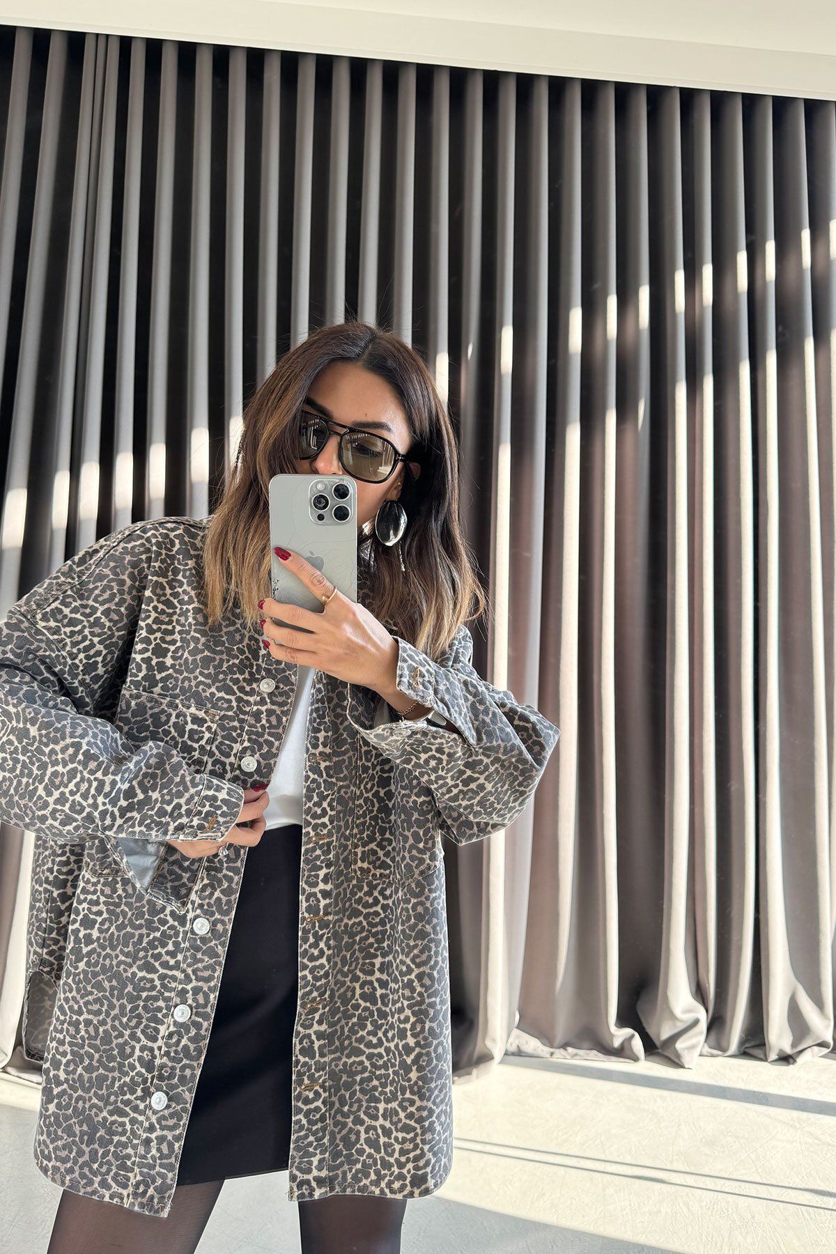 Yıkamalı Leopar Desen Oversize Ceket Yıkamalı Leopar Desen Oversize Ceket