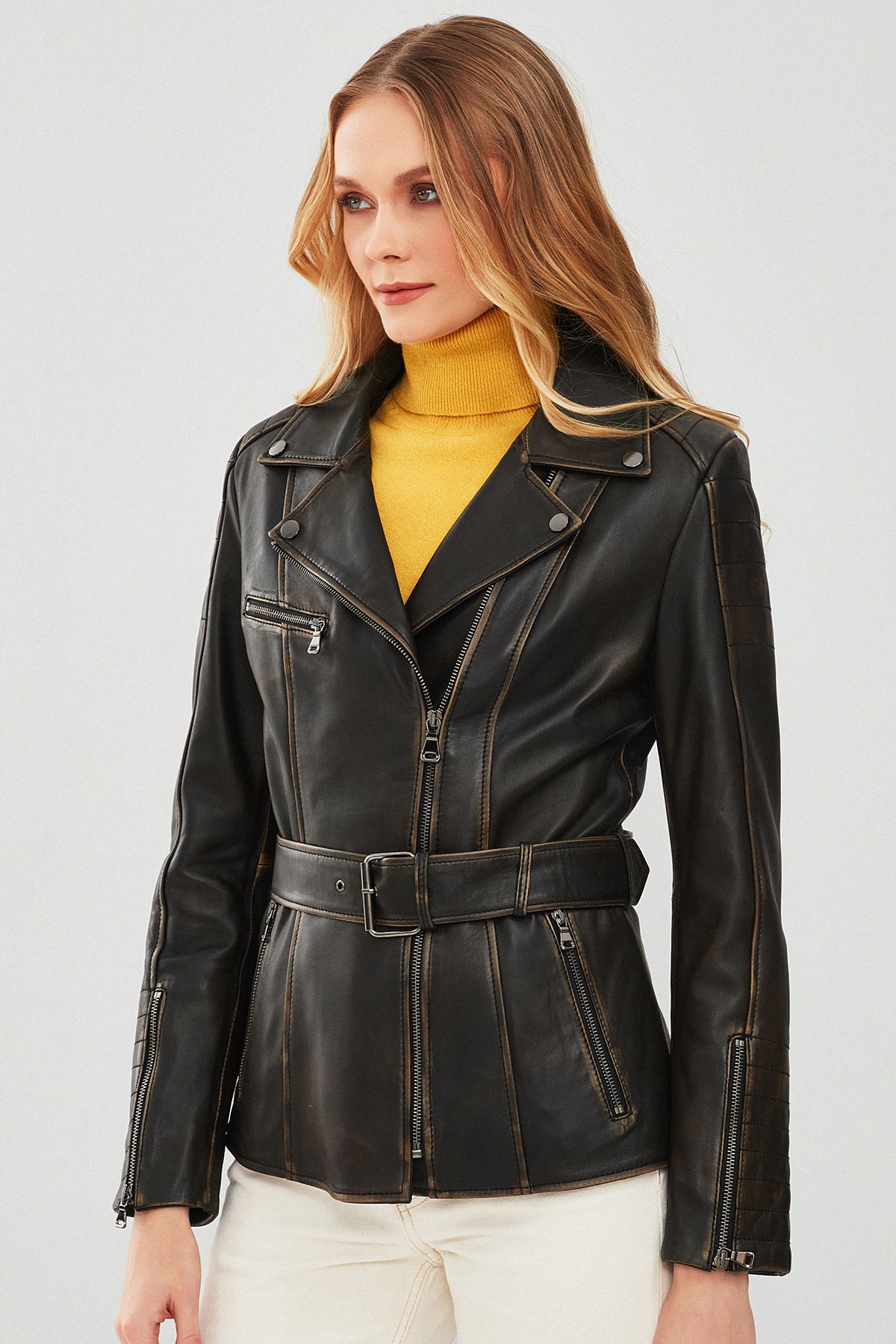 Mayfair Kadın Kahverengi Vintage Uzun Biker Deri Ceket 23wgd5804vd Mayfair Kadın Kahverengi Vintage Uzun Biker Deri Ceket 23wgd5804vd
