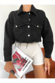 Trend Siyah Crop Kot Ceket Trend Siyah Crop Kot Ceket