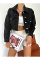Trend Siyah Crop Kot Ceket Trend Siyah Crop Kot Ceket