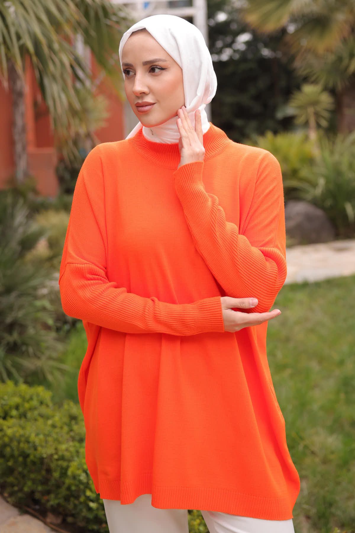 Orange Balıkçı Yaka Merserize Salaş Triko Tunik Orange Balıkçı Yaka Merserize Salaş Triko Tunik