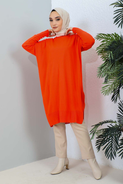 Orange Bisiklet Yaka Ince Merserize Salaş Triko Tunik Orange Bisiklet Yaka Ince Merserize Salaş Triko Tunik