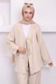 Taş Bağlamalı Keten Kimono Pantolon Takım Taş Bağlamalı Keten Kimono Pantolon Takım