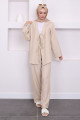 Taş Bağlamalı Keten Kimono Pantolon Takım Taş Bağlamalı Keten Kimono Pantolon Takım