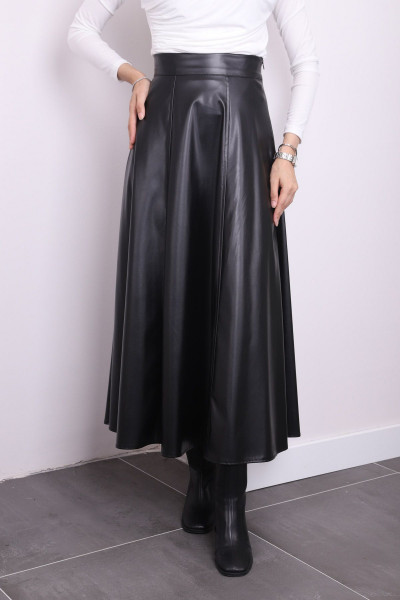 Siyah Deri Kloş Etek Siyah Deri Kloş Etek