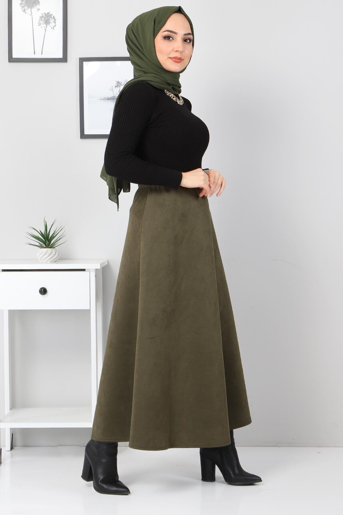 Süet Mevlana Etek Tsd0036 Haki Süet Mevlana Etek Tsd0036 Haki
