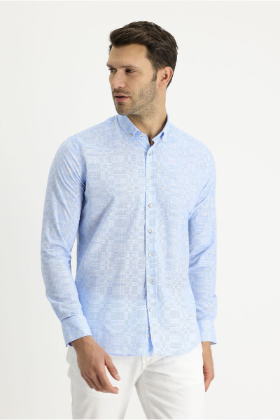 Uzun Kol Slim Fit Dar Kesim Baskılı Pamuk Gömlek Uzun Kol Slim Fit Dar Kesim Baskılı Pamuk Gömlek