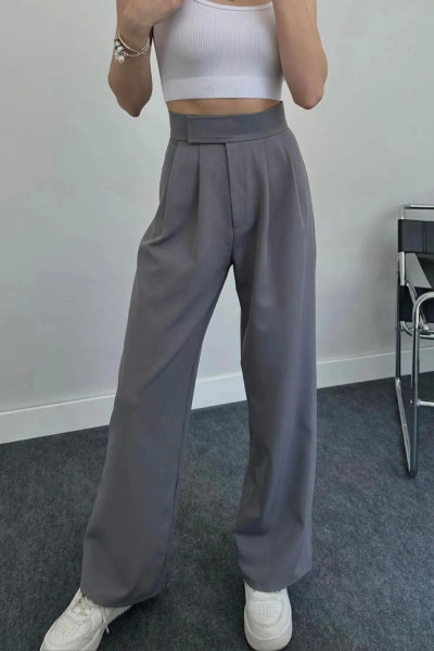 Kadın Yüksk Bel Cırtlı Beli Palazzo Pantolon Gıri Renk Kadın Yüksk Bel Cırtlı Beli Palazzo Pantolon Gıri Renk