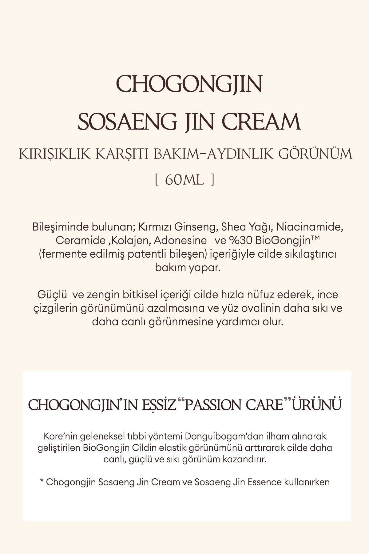 Elastikiyetini Kaybetmiş Ciltlere Yaşlanma Karşıtı Bakım Sunan Krem CHOGONGJIN Sosaeng Jin Cream