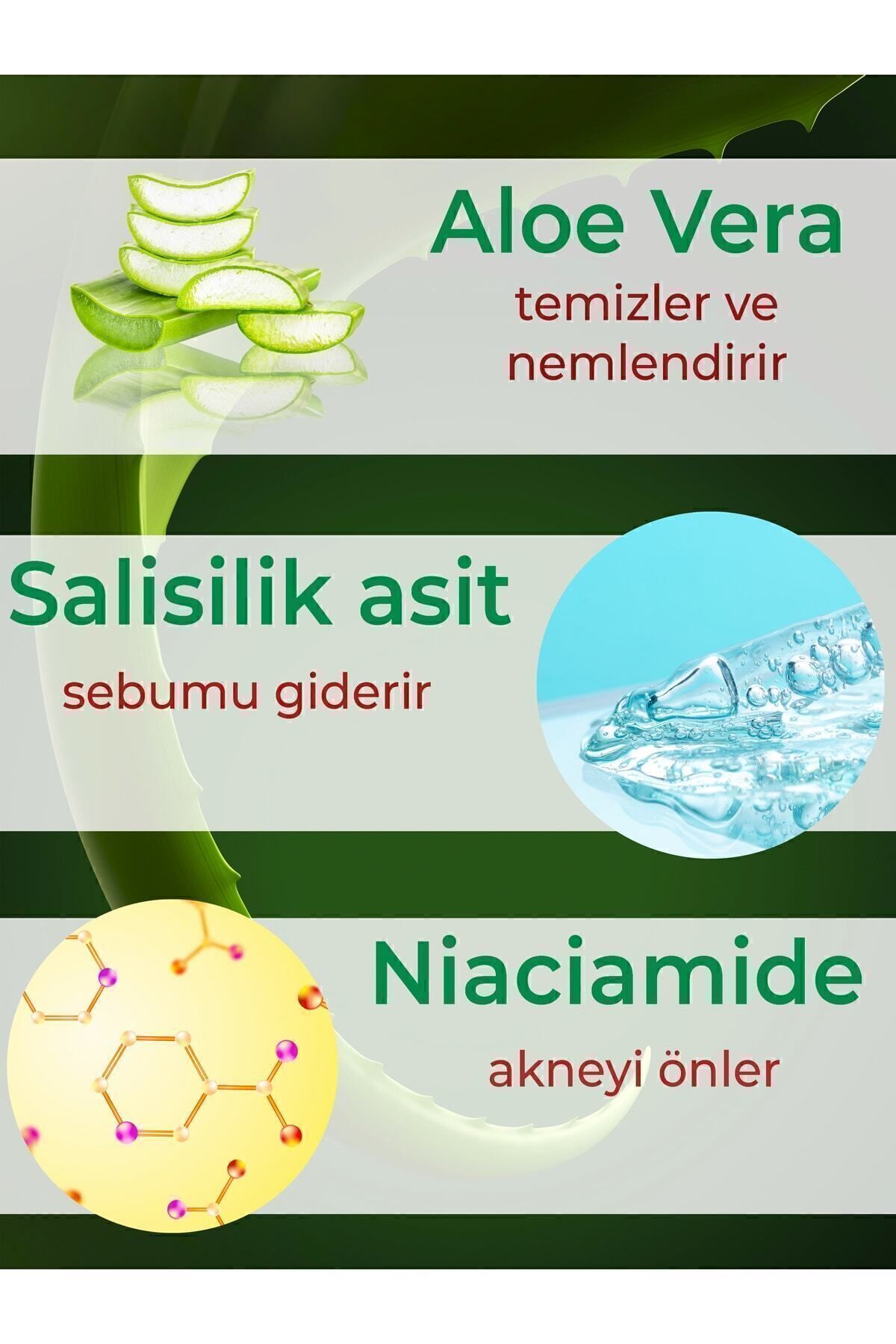 Yüz Temizleme Jeli Akne Ve Sivilce Karşıtı Gözenek Sıkılaştırıcı Su Bazlı Aloe Vera Niacinamide