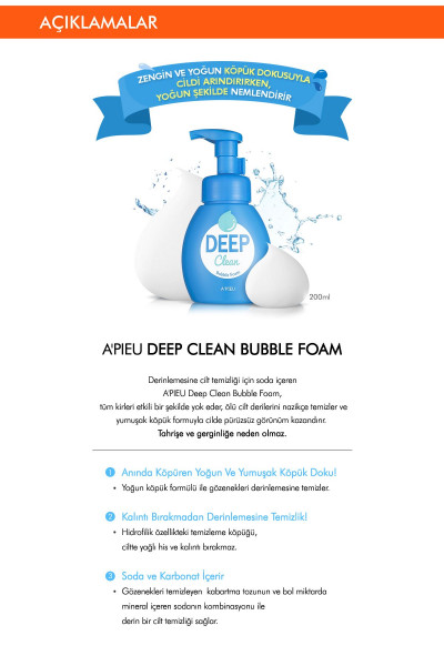 Soda ve Karbonat İçeren  Nemlendirici Etkili Temizleme Köpüğü 200ml A'PIEU Deep Clean Bubble Soda ve Karbonat İçeren  Nemlendirici Etkili Temizleme Köpüğü 200ml A'PIEU Deep Clean Bubble