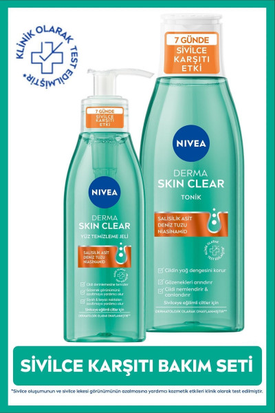 Derma Skin Clear Sivilce Karşıtı Yüz Temizleme Jeli 150ml ve Nemlendirici Tonik 200ml, Yağlı Ciltler Derma Skin Clear Sivilce Karşıtı Yüz Temizleme Jeli 150ml ve Nemlendirici Tonik 200ml, Yağlı Ciltler
