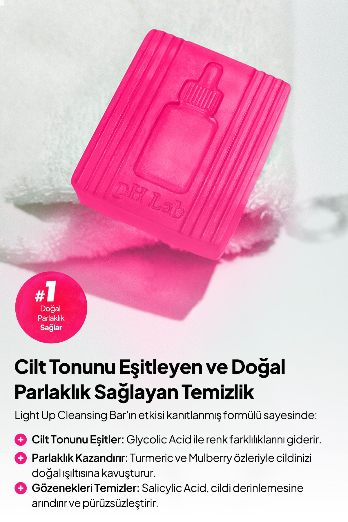 Phlab Light Up Cilt Aydınlatıcı Temizleme Barı, Cilt Leke Serumu Etkili Sabun, Leke Karşıtı