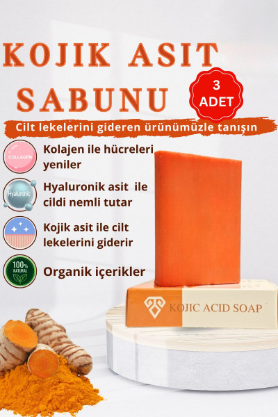 Kojik Asit Zerdeçal 3 adet Cilt Sabun Barı Kolajen Etkisi Hyaluronik Yüz Temizleyici Kojik Asit Zerdeçal 3 adet Cilt Sabun Barı Kolajen Etkisi Hyaluronik Yüz Temizleyici