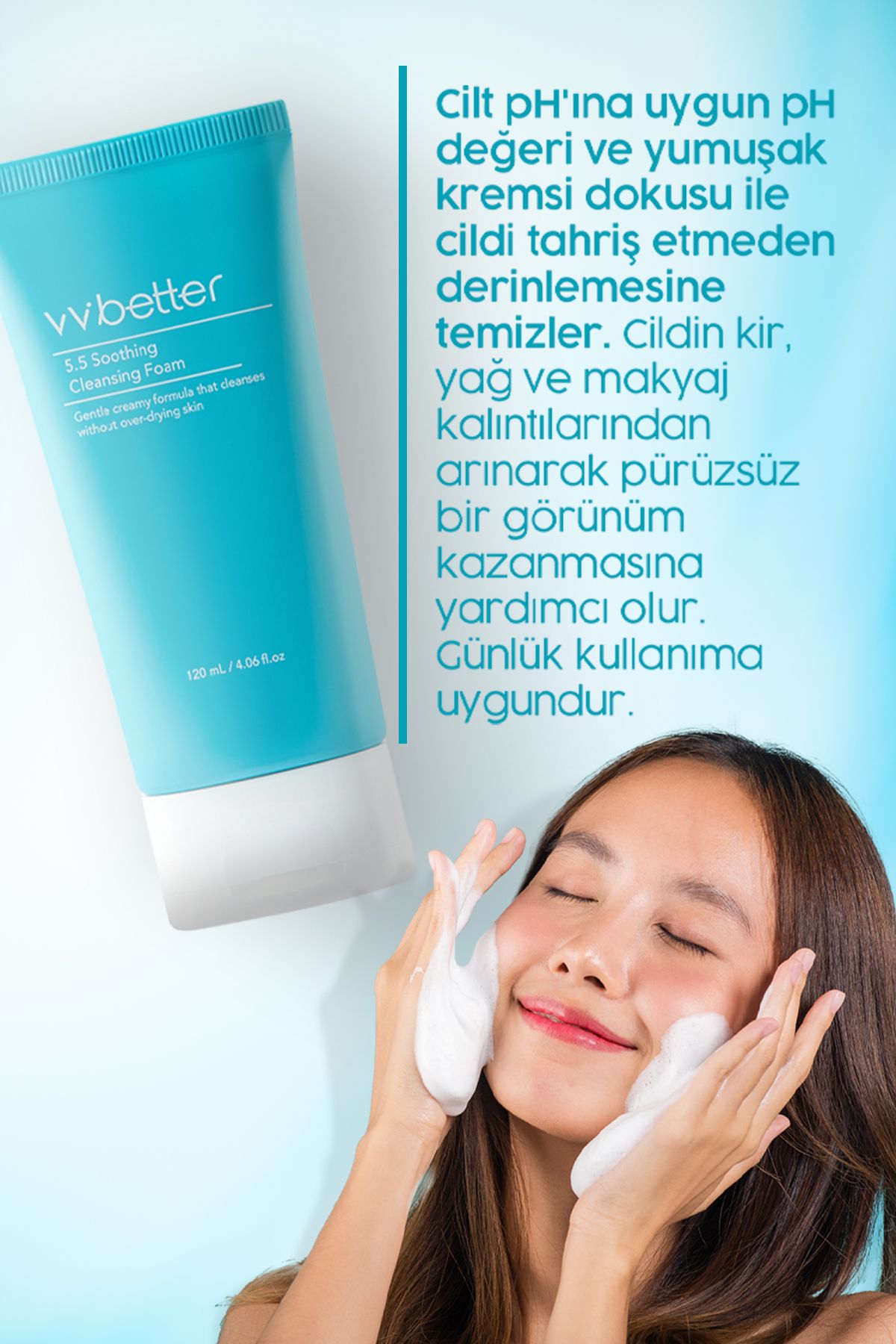 Kore Yatıştırıcı Temizleme Köpüğü Ph 5.5 – Sebum Dengeleyici & Cilt Bariyeri Destekleyici 120 ml