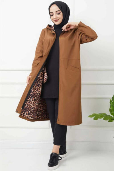 Leopar Desenli Trenckot Taba Leopar Desenli Trenckot Taba