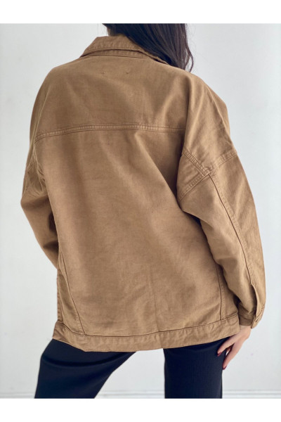 Taba Rengi Yırtmaçlı Oversize Kot Ceket Taba Rengi Yırtmaçlı Oversize Kot Ceket