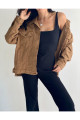 Taba Rengi Yırtmaçlı Oversize Kot Ceket Taba Rengi Yırtmaçlı Oversize Kot Ceket
