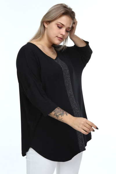 Kadın Siyah Önü Simli Truvar Kol Bluz Kadın Siyah Önü Simli Truvar Kol Bluz