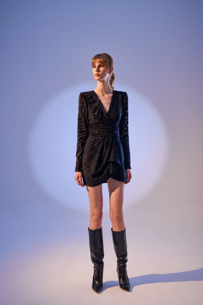 Zebra Desenli Kadife Jakarlı Elbise-siyah Zebra Desenli Kadife Jakarlı Elbise-siyah