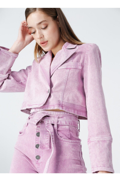 Kruvaze Pembe Denim Ceket Kruvaze Pembe Denim Ceket