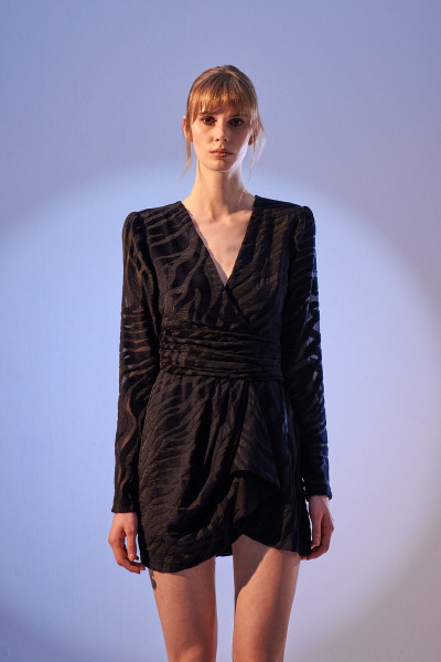 Zebra Desenli Kadife Jakarlı Elbise-siyah Zebra Desenli Kadife Jakarlı Elbise-siyah