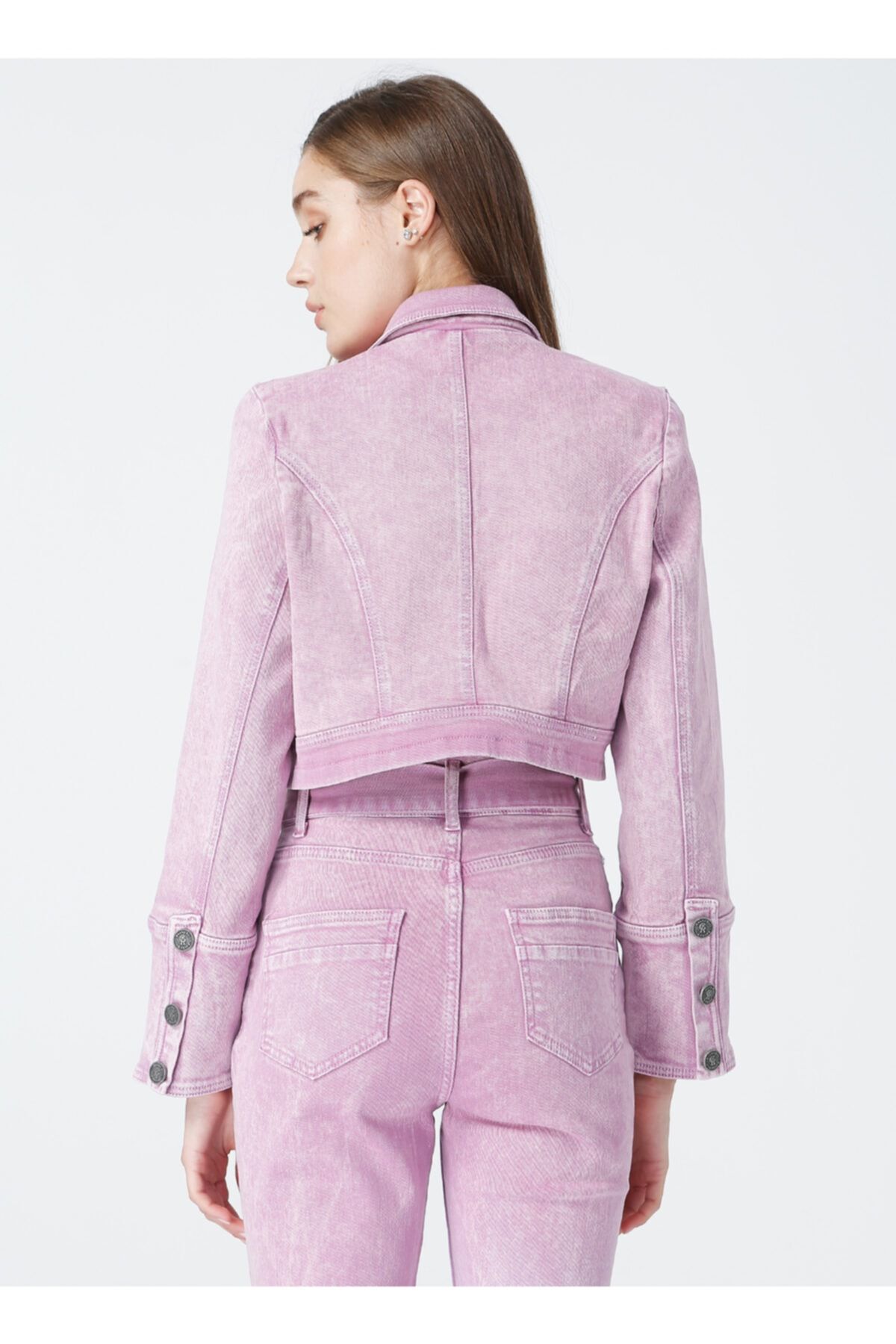 Kruvaze Pembe Denim Ceket Kruvaze Pembe Denim Ceket