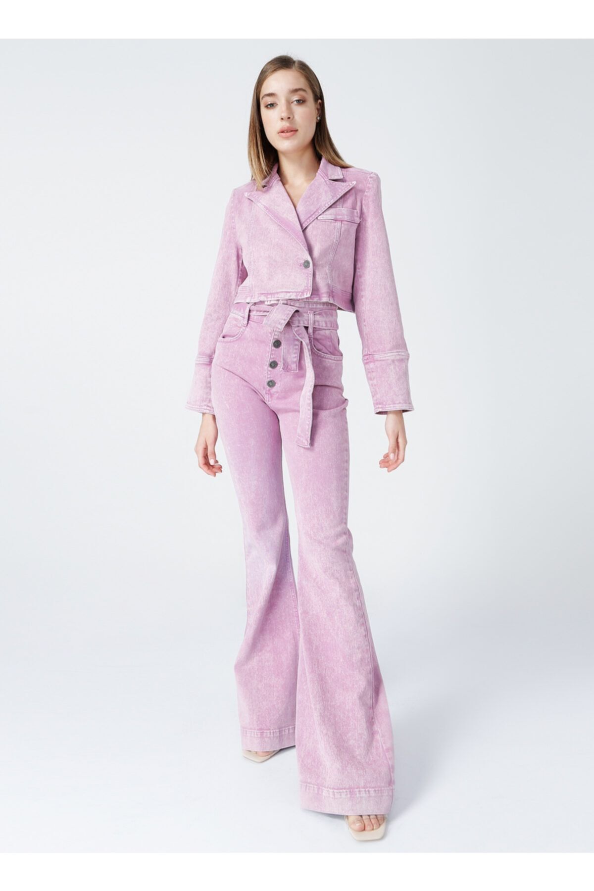 Kruvaze Pembe Denim Ceket Kruvaze Pembe Denim Ceket